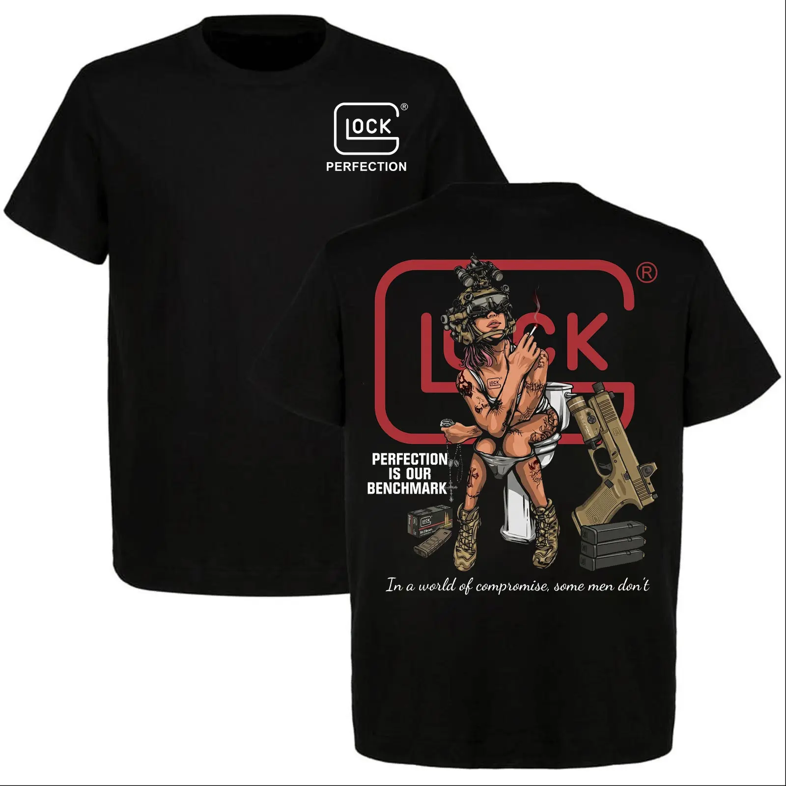 Glock Perfection Graphic T-Shirt Tactical Lifestyle Front & Back Print Unisex Tee