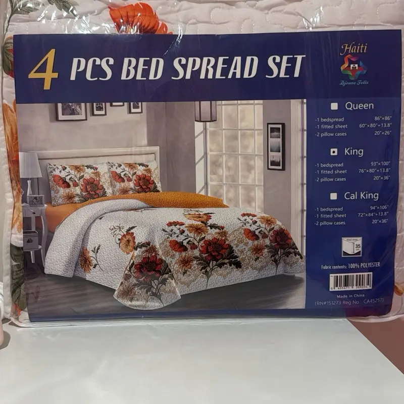 Haiti 4 pcs Bed Spread Set - Queen King Cal King Sizes 100% Polyester Floral Design Bedding