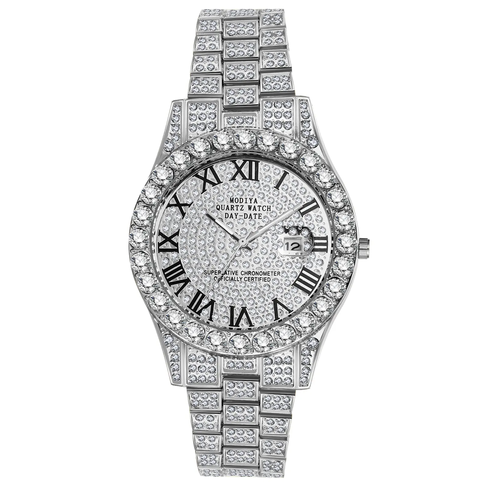 OIDEA Men's Ultra-Light Rhinestone Iced Out Quartz Analog Watch - Round Face, Luxury Roman Numerals, Date Function, Business Casual Dress Watch, Men's Accessories, Boyfriend Birthday Gift, Unique Gifts for Him, Father's Day Gifts, Birthday Gifts For Bf