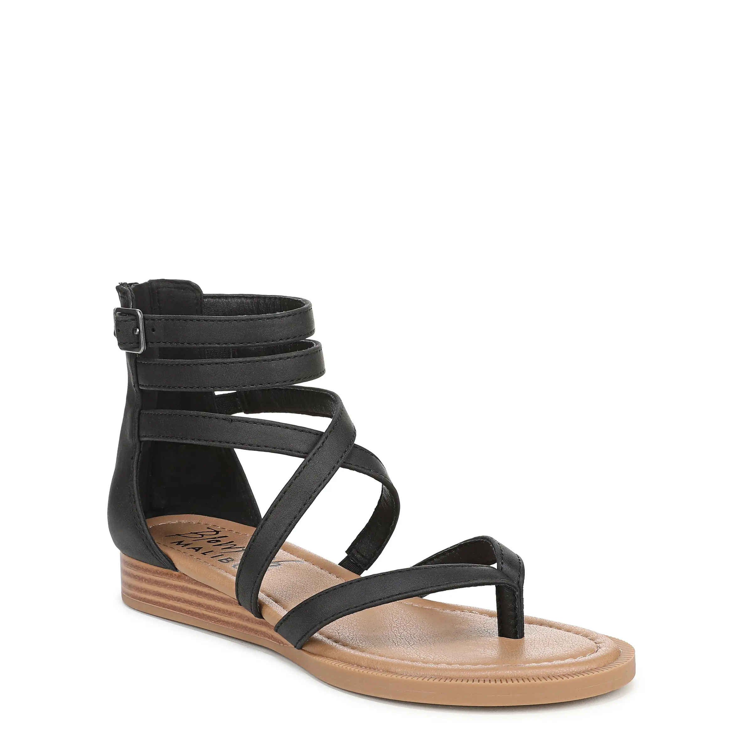 Blowfish Malibu Adrian Women's Wedge Platform Sandals, Faux Leather Multi-Strap Design with Breathable Open Toe, Ankle Buckle and Back Zipper, No, 1 In
