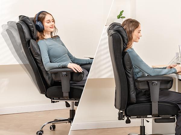 GTPLAYER Big and Tall Office Chair 400LBS Wide Ergonomic Gaming Chair with Deluxe Embossing Designed Leather, 150° Reclining, Adjustable Soft Armrests, Pocket Spring Back Support, and Pillow