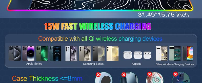 ExtreLife XXL Gaming Mouse Pad with 15W Magnetic Wireless Charging Large Desk Mat Protector RGB Mousepad 4mm Non-Slip Waterproof for Office Home Gaming 【Christmas】