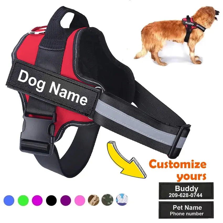 Personalized Dog Harness Breathable Vest with Custom Patch, No-Pull Design, Reflective Strip, Night-Visible, Outdoor Safe, Universal Fit for Small to Large Dogs, Collars & Harnesses & Leads for Walk & Training