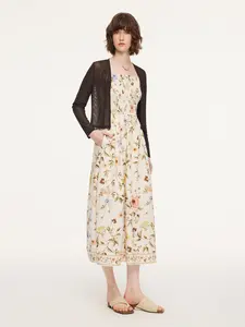Tencel Blend Cardigan And Floral Print Strap Dress Two-Piece Set