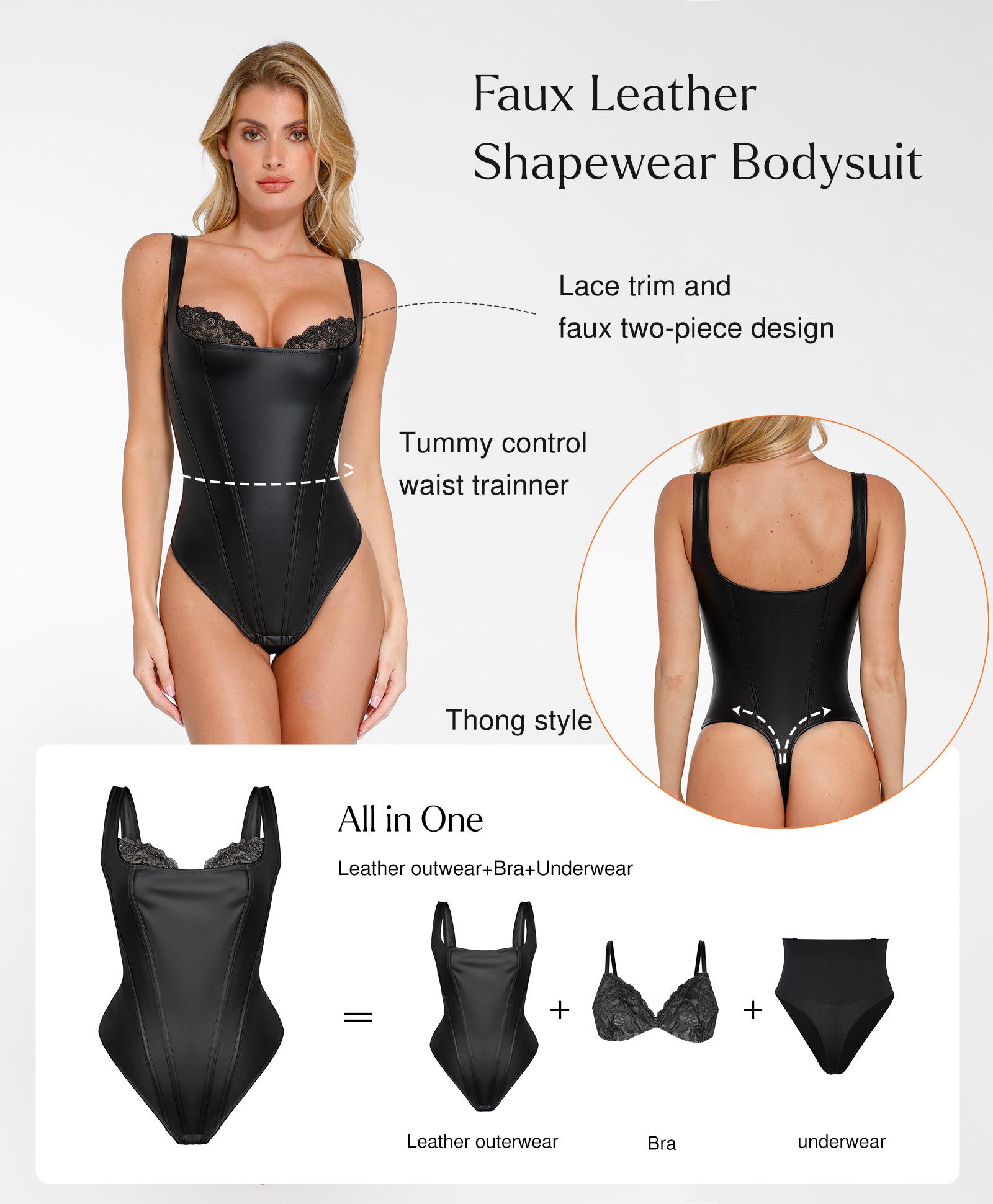 Popilush Faux Leather Sleeveless Corset Top Bustier - Bodysuit Lingerie with Lace Trim Shapewear & Tummy Control Faja Waist Trainer Womenswear-LIVE Basic Popilush Faux Leather Sleeveless Corset Top Bustier - Bodysuit Lingerie with Lace Trim Shapewear & Tummy Control Faja Waist Trainer Womenswear-LIVE Basic