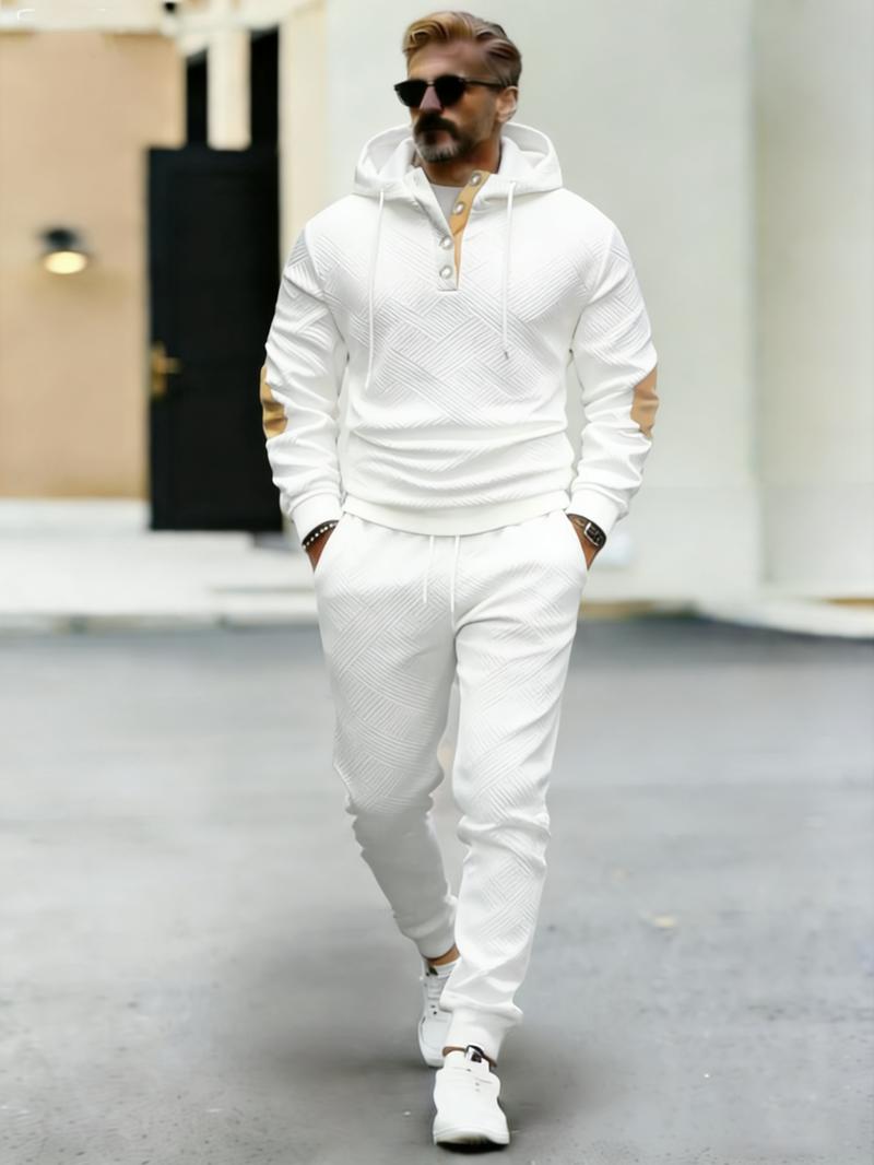 Men's contrasting color hooded sportswear high-quality texture two-piece set