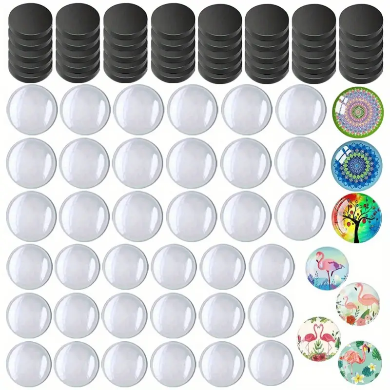 100pcs Refrigerator Craft Glass Round Magnets, Includes 50pcs Glass Stickers and 50pcs Fixing Stickers, Decorative Magnets, Refrigerator Decorating Magnets, Refrigerator Magnets for Kitchen, Office, Refrigerator Magnets Set