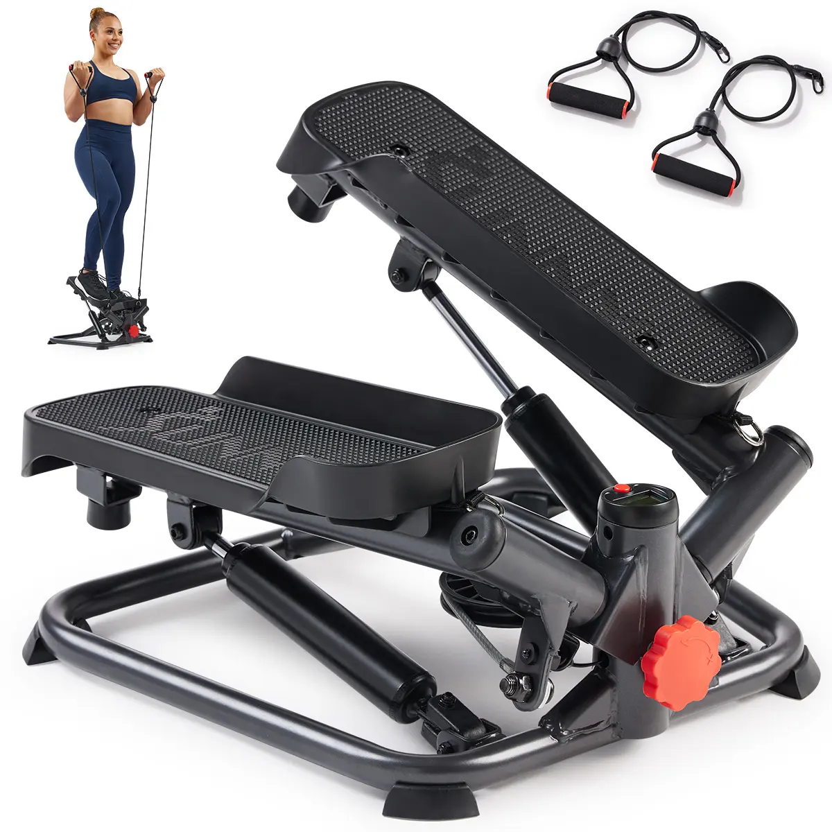 SUNNY Mini Twist Stepper with Resistance Bands Whole Body Workout Home Gym Fitness Equipment for Leg Glute Thigh and Core Training Adjustable Resistance Height Stabilizer Performance Monitor Compact Portable Cardio Machine Smart Standard Pro Options