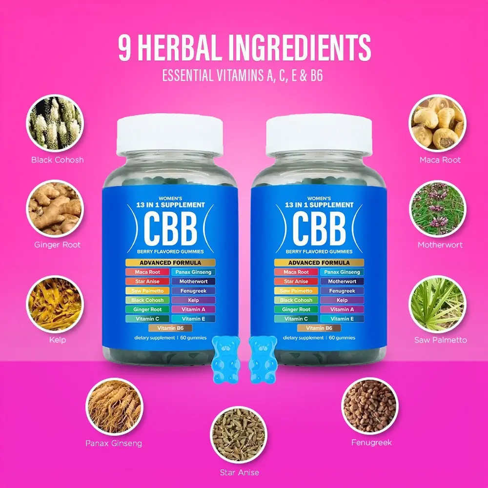 CBB All-In-One Women's Wellness Gummies Double Pack | 9 Herbal Ingredients + Vitamins A, C, E & B6 | The Daily Gummies Worth the Hype |  Berry Flavor | Two-Bottle Value Pack | 120 Gummies