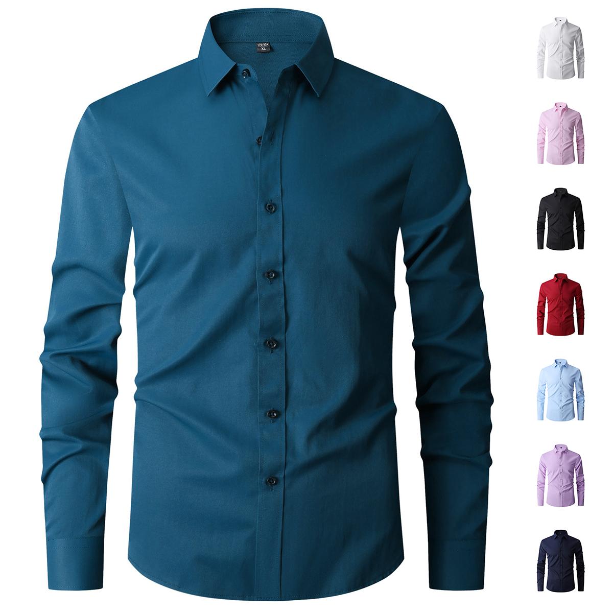 Men's Retro Fitted Dress Shirts 4-Pack, Wrinkle-Resistant Stretch for Business, Office & Weddings, No