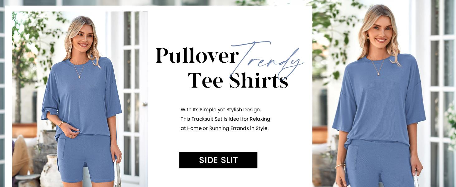 PRETTYGARDEN Crewneck Two-Piece Set For Women Summer Casual Oversized Split Hem Shirts & Side Pocket Biker Shorts Minimalist Lounge Wear Soft Viscose Fabric Comfy Homewear Cozy Pjs PRETTYGARDEN Crewneck Two-Piece Set For Women Summer Casual Oversized Split Hem Shirts & Side Pocket Biker Shorts Minimalist Lounge Wear Soft Viscose Fabric Comfy Homewear Cozy Pjs