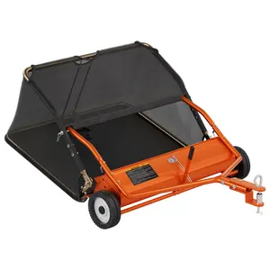 48" Lawn Sweeper Tow Behind - Pull Behind Grass Sweeper with 25.16 cu. ft Large Hopper, Heavy Duty Leaf & Grass Collector, Adjustable Brush Height Lever and Dumping Rope, Lawn and Yard Cleanup Tool