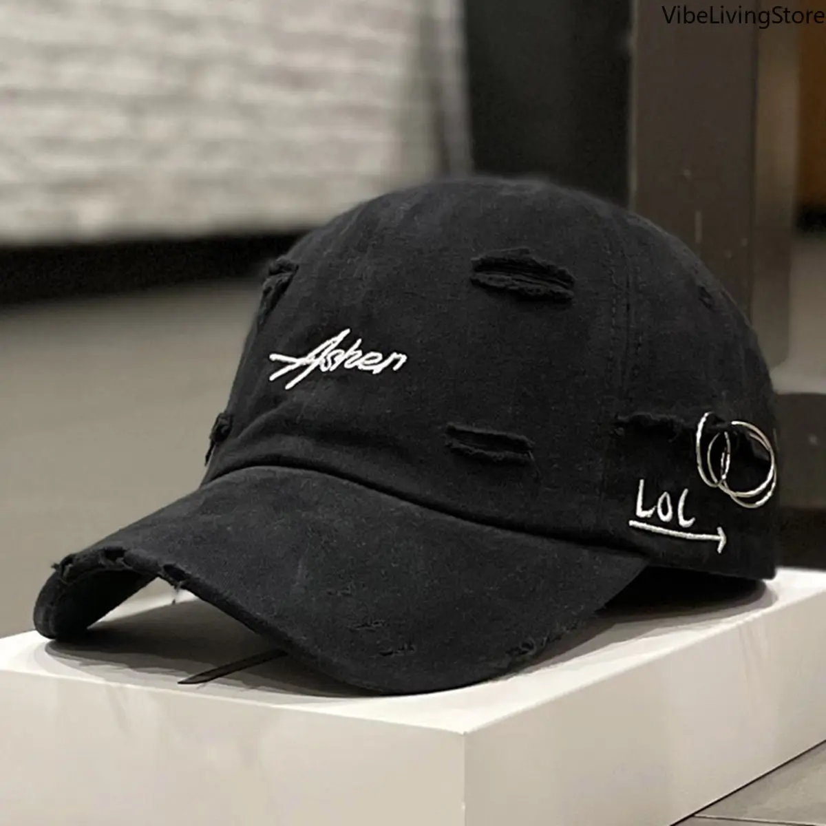 Unisex Asher Embroidered Perforated Iron Ring Baseball Cap, Adjustable Polyester Cap for Spring-Autumn Outdoor Use, Sunscreen Casual Outfits Hat, Casual Outfits Cap