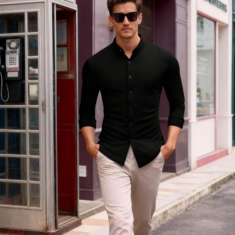 Mens's Long Sleeve Button Up Shirts Athletic Fitted Dress Shirts Silm Fit 92% Polyester 8% Spandex Wrinkle Free Classic Design for Casual Wear(runs large.)