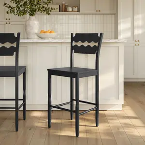 Jax Oak Wood Bar Stool With Wavy Razor Back in Black