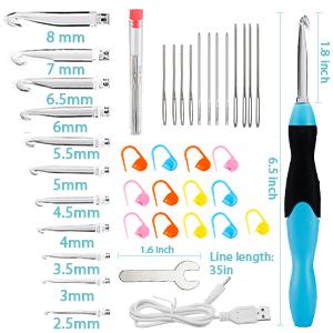 Votris Light Up Crochet Hook Set 11 in 1 Ergonomic Soft Grip Rechargeable Interchangeable Heads Adjustable Handmade Kit for Beginners Arthritis Friendly with LED Lighting & Portable Case