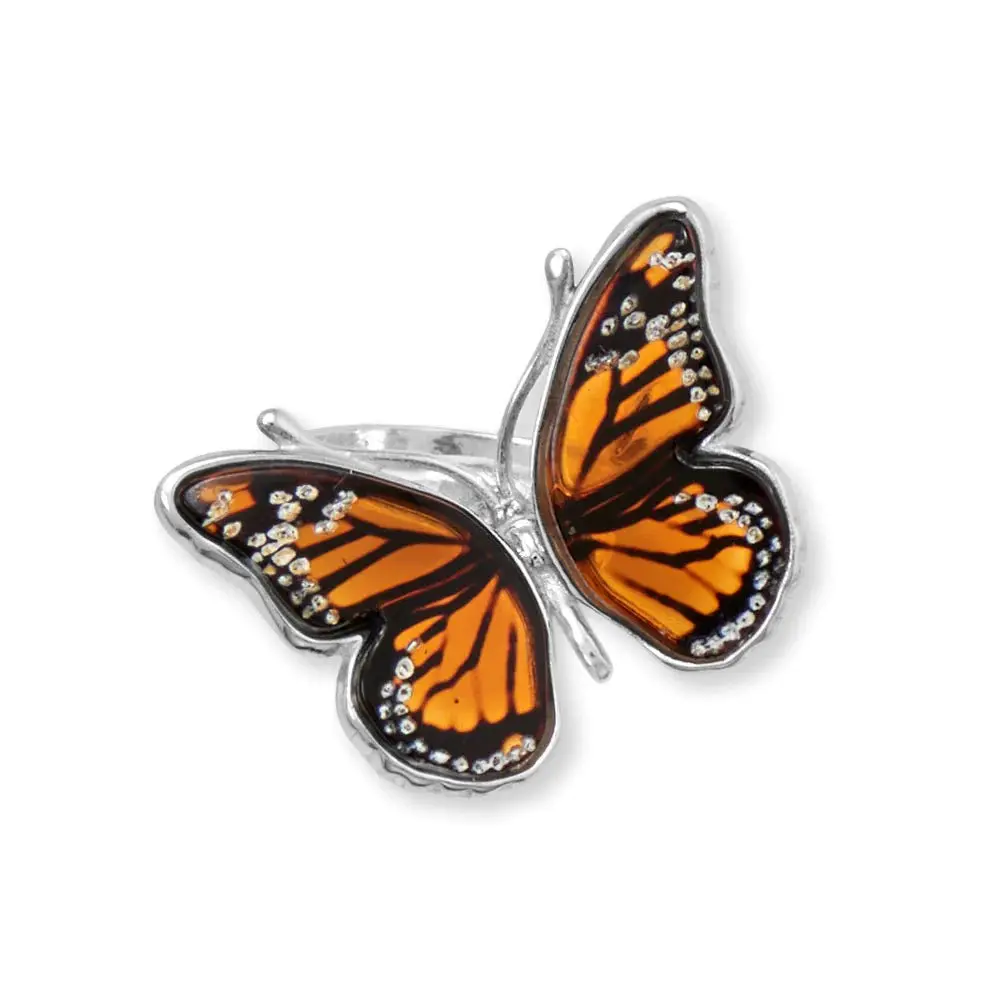 Baltic Amber Monarch Butterfly Ring 925 Silver Handcrafted 19x10mm Sizes 6-9