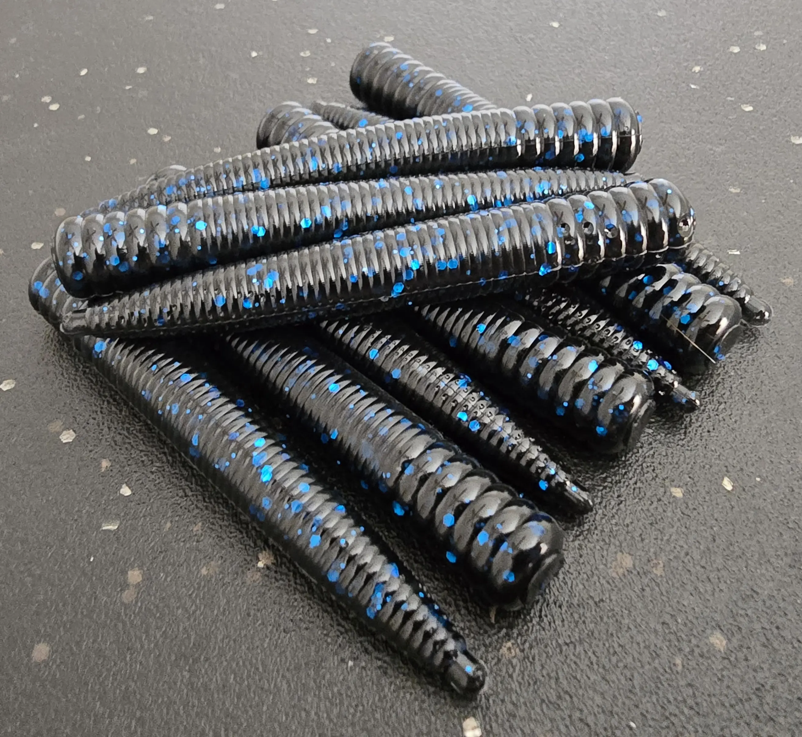 Sapper Baits 3" Covert Ned Worm- Midnight Ops- Black with Blue Flake
