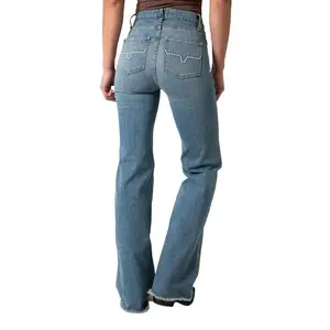 Women's High Rise Wide Leg Jeans Medium Wash Retro-Inspired Denim Bootcut Bottom with Contrast Stitching & Pocket Detail