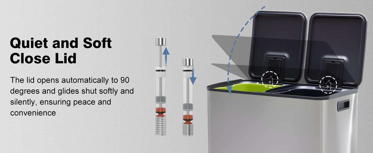 2 x 10.6 Gallon Kitchen Trash Can with Lid, Stainless Steel Garbage Can with Soft-Close Lid & Removable Inner Buckets, Dual Compartment Step-on Waste Bins for Kitchen Bathroom Bedroom Office