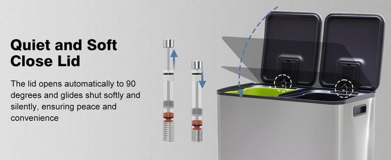 2 x 10.6 Gallon Kitchen Trash Can with Lid, Stainless Steel Garbage Can with Soft-Close Lid & Removable Inner Buckets, Dual Compartment Step-on Waste Bins for Kitchen Bathroom Bedroom Office