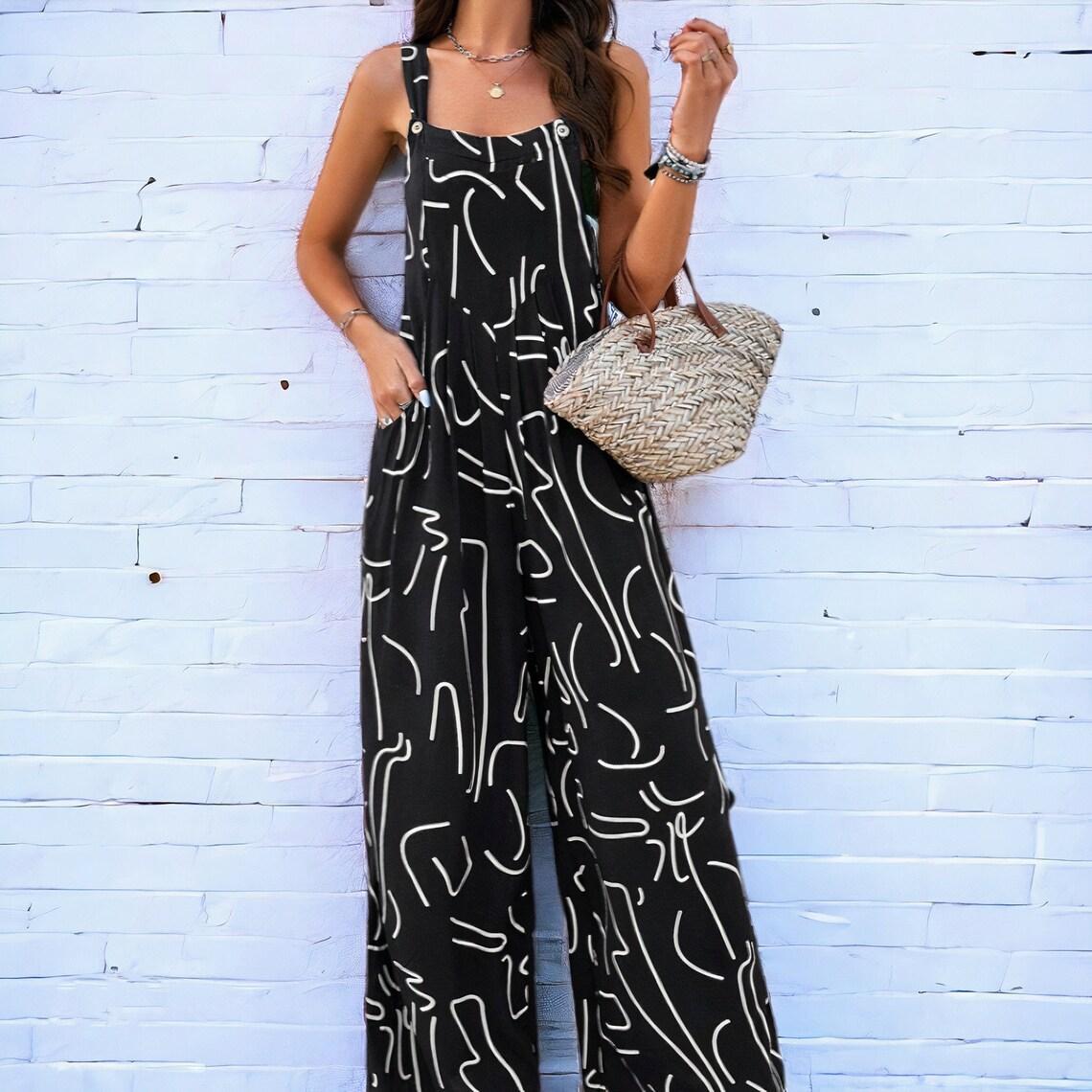 Women's Casual Loose Overalls Jumpsuits One Piece Sleeveless Printed Wide Leg Long Pant Rompers With Pockets 2025 New Baggy Adjustable  Outdoorfun Summertok Vacation Sizes Run Small Thin