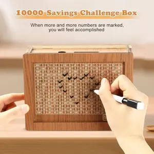 Wooden Cash Saving Box Piggybank 1/20pcs Savings Challenge Money Organizer Durable Handcrafted Gift for Friends Decor Ornaments
