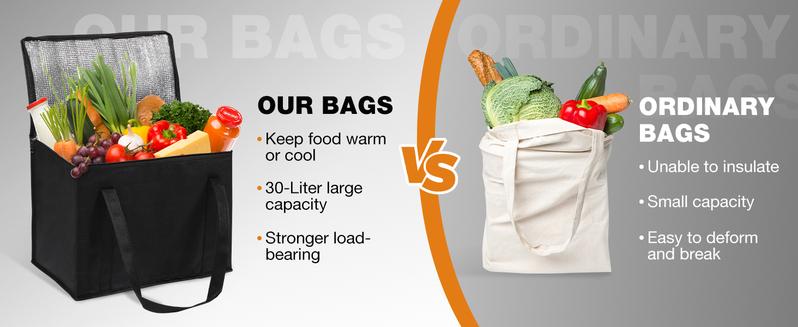 LMMAKE Insulated Cooler Bag - Large Capacity, Triple-Layer Non-Woven Fabric, Secure Zipper Closure, Collapsible & Stands Upright, Ideal for Food Delivery, Camping, & Market Visits