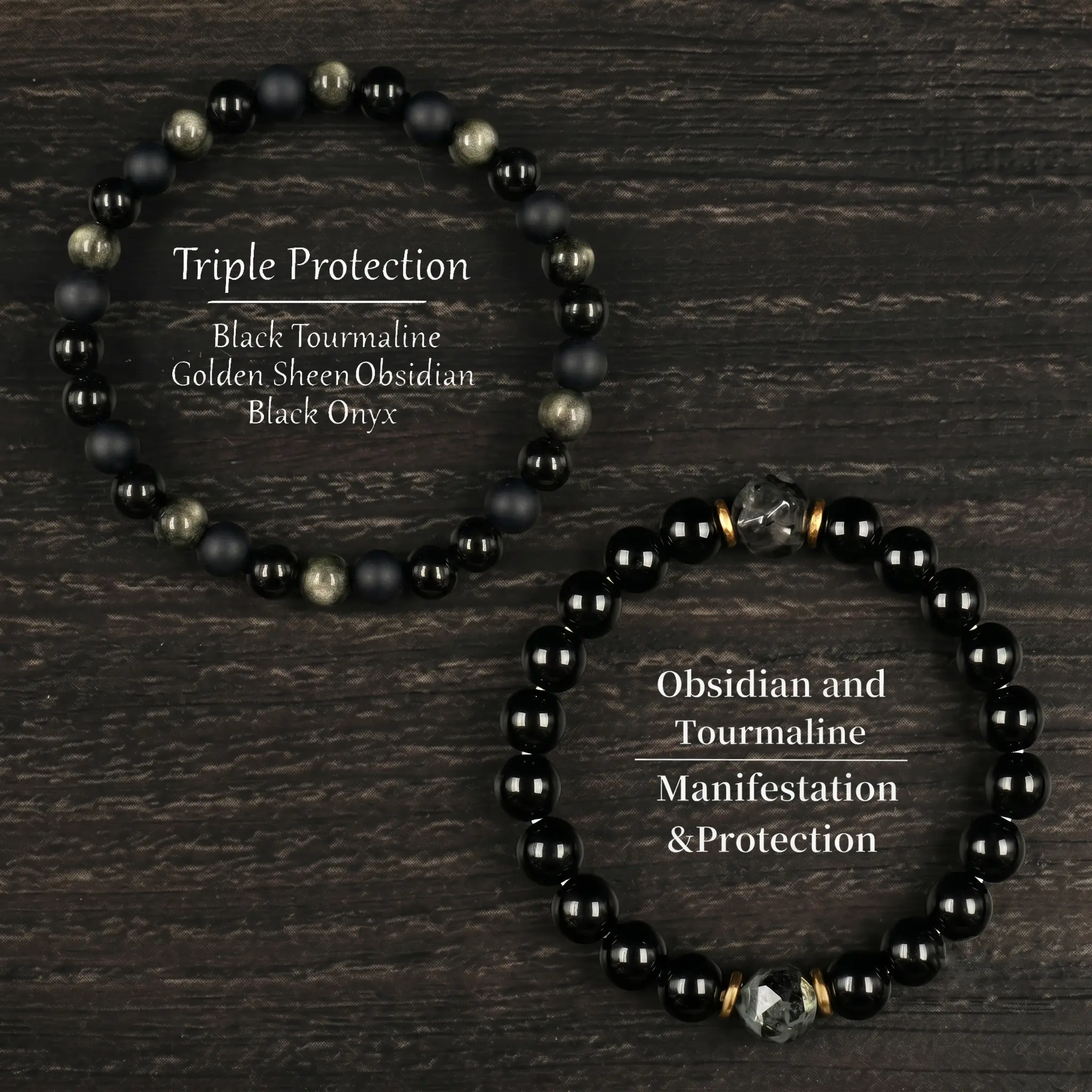 Triple Protection Bracelet - Obsidian & Black Tourmaline Manifestation & Prosperity Crystal Bracelet For Men & Women, Christmas Gift, Gifts for Mother's Day, Valentine's, Birthday, Anniversary, Black Grounding Stone Beaded Bracelet backtoschool