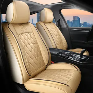 OTOEZ Beige PU Leather Car Seat Covers with 4 Pillows Waterproof Universal Fit for Most Vehicles Easy Installation Car Accessories Car Seat Protectors