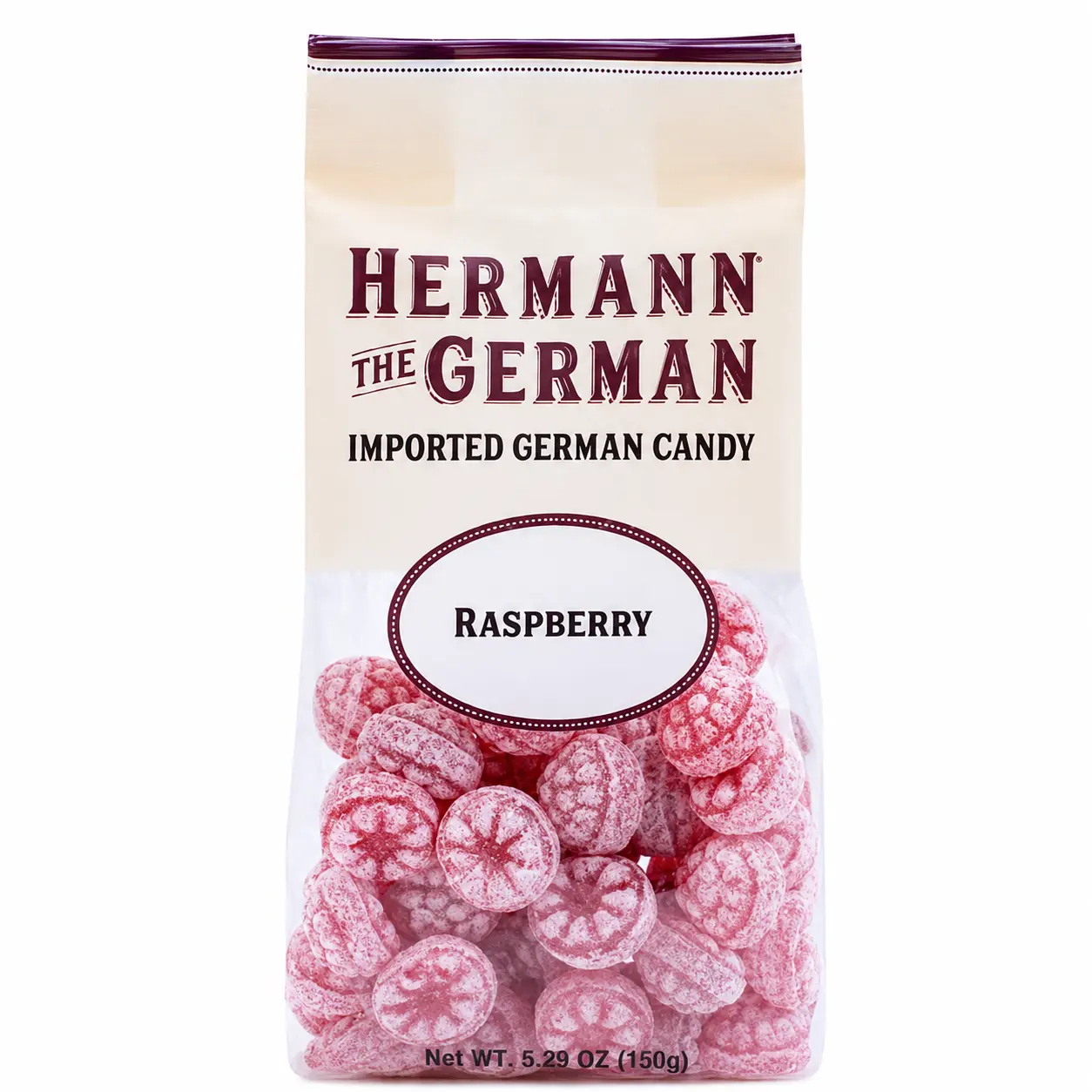 Hermann The German Raspberry Hard Candy – 5.29 oz Bag | Traditional Imported German Candy with Sweet & Tangy Raspberry Flavor