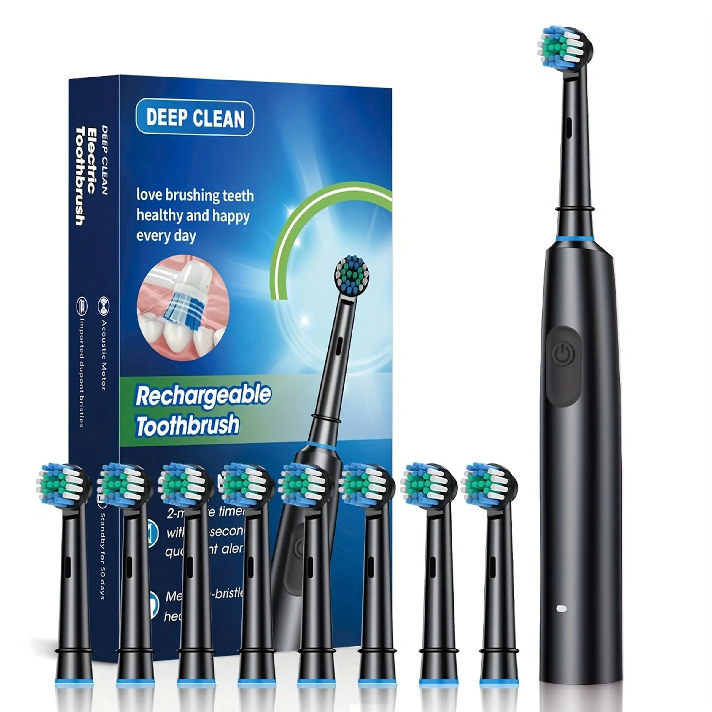 Rechargeable Electric Toothbrush Set, 1 Box Electric Toothbrush with 8 Counts Replacement Brush Heads, Intelligent Timer Toothbrushes for Adults