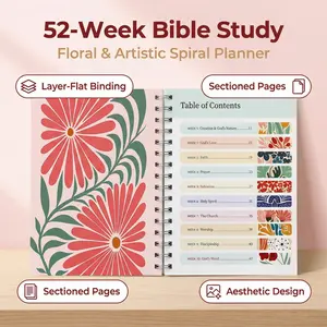 2026 The Bible in One Year 52 Week Guided Bible Study & Daily Reading Plan Spiritual Companion Journal 21cm x 28cm Floral Design Sectioned Pages