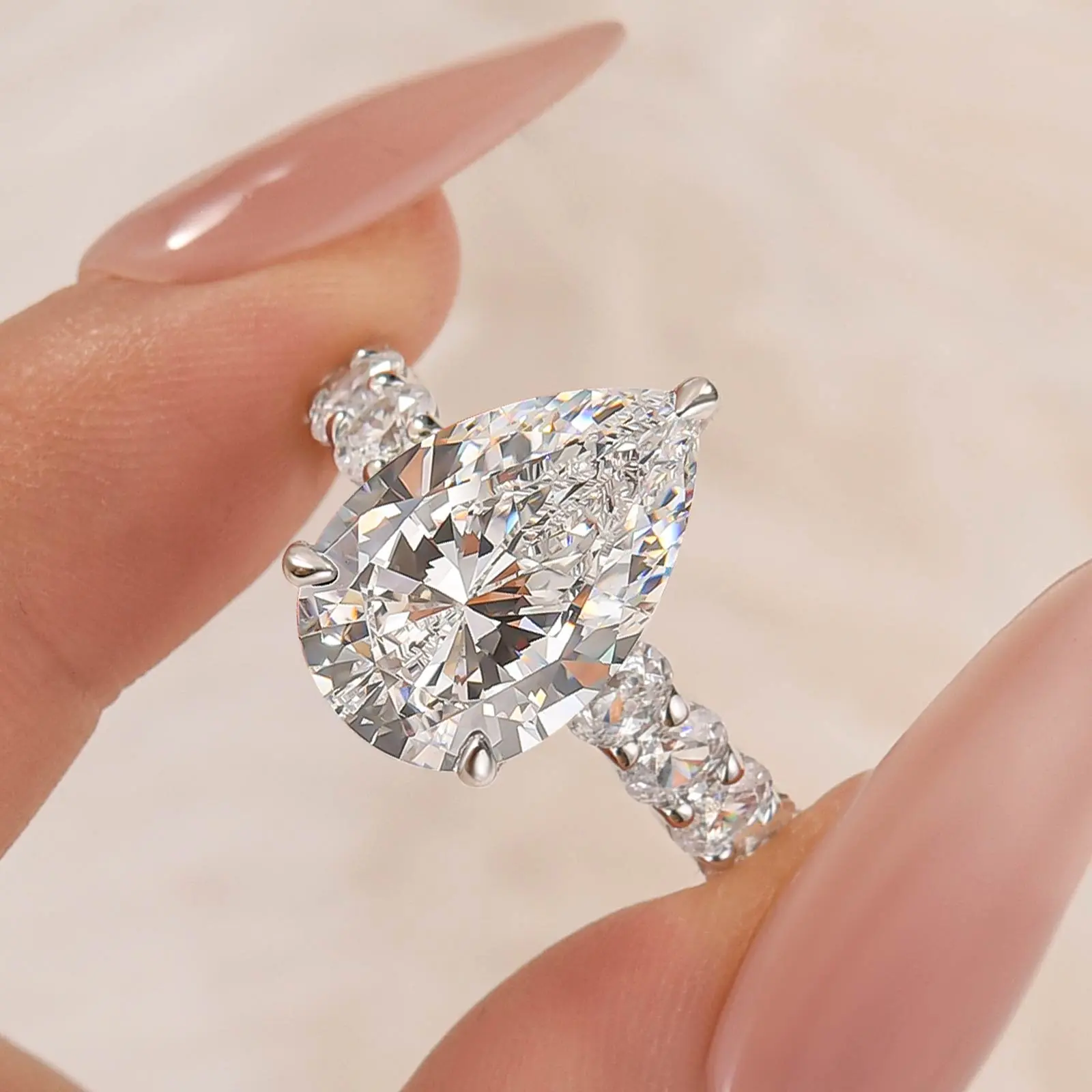 MAXINEJEWELRY 5.0ct Pear Cut 5A Cubic Zirconia Engagement Ring for Women, Multi-Occasion Use Promise Ring for Proposal, Wedding, Daily Wear, Engagement Rings