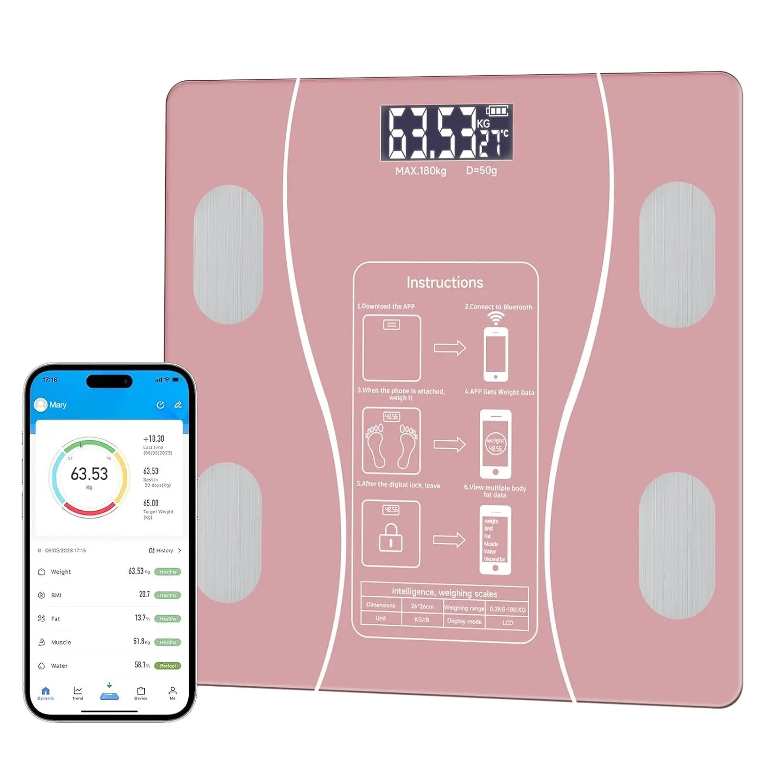Smart Scale for Body Weight, BMI Weighing Body Fat Scale with Smartphone App, Accurate Body Composition Scale, Compact Size, 400lb, Healthcare, Gym, Diet, Sports