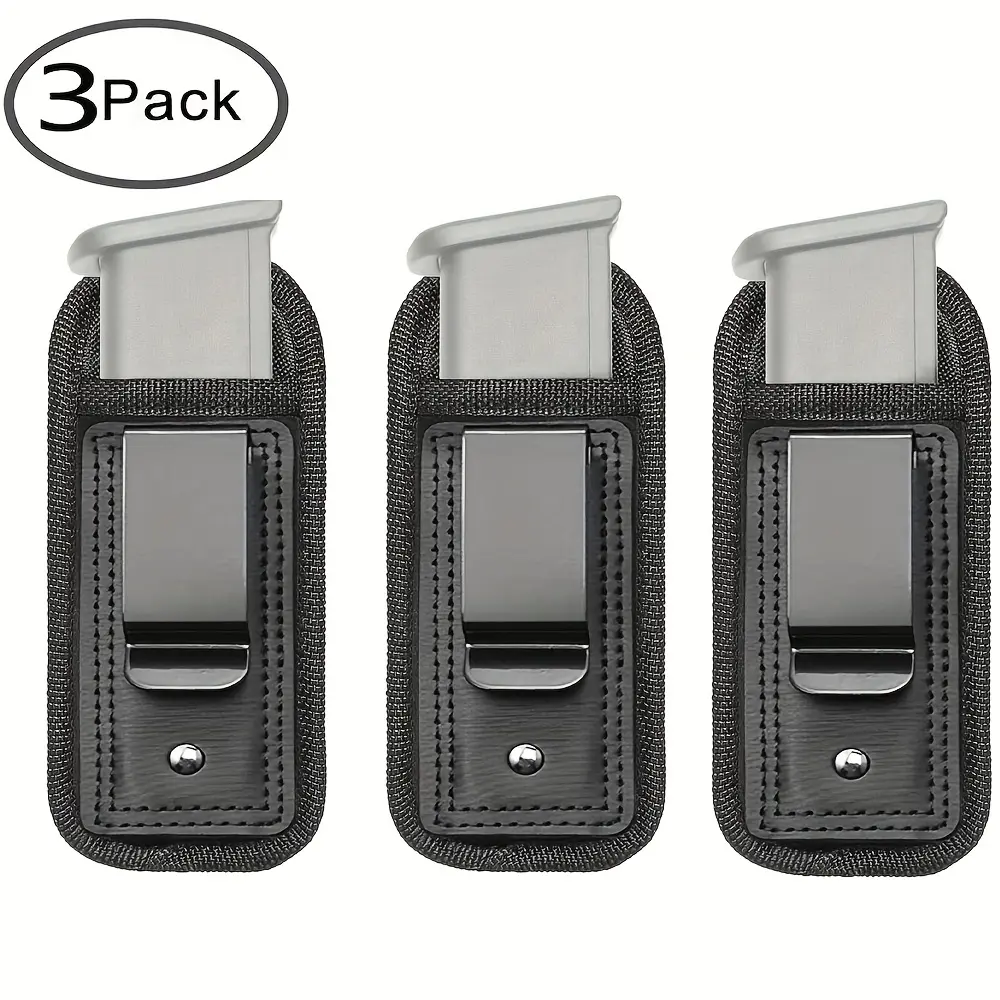 3-Piece Universal Magazine Pouch Concealed Holster - Functional, Concealment Design, IWB Fit, Single Slot & Double Layer Holder for Multiple Calibers (9mm/.40/.45/.380) Handguns, 7/10/15-Round Mags Compatible with Popular Models
