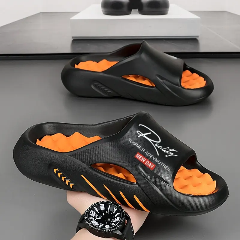 Men's Soft Thick Sole Massage Slippers, Slip-On Anti-Slip & Odor Proof Casual Slides Indoor & Outdoor Wear