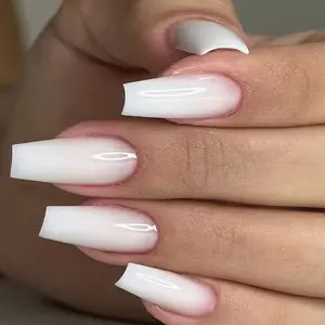 24pcs Long Coffin Ballet Press On Nails, Gradient Fake Nails,Full Cover False Nails For Women And Girls Including Nail File And Jelly Glue