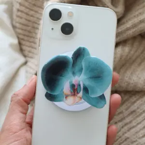 Blue Spirit Orchid Flower MagSafe Phone Grip, Girly Grip for Readers and Lovers, Cute Kindle Accesories PopGrip with Kickstand