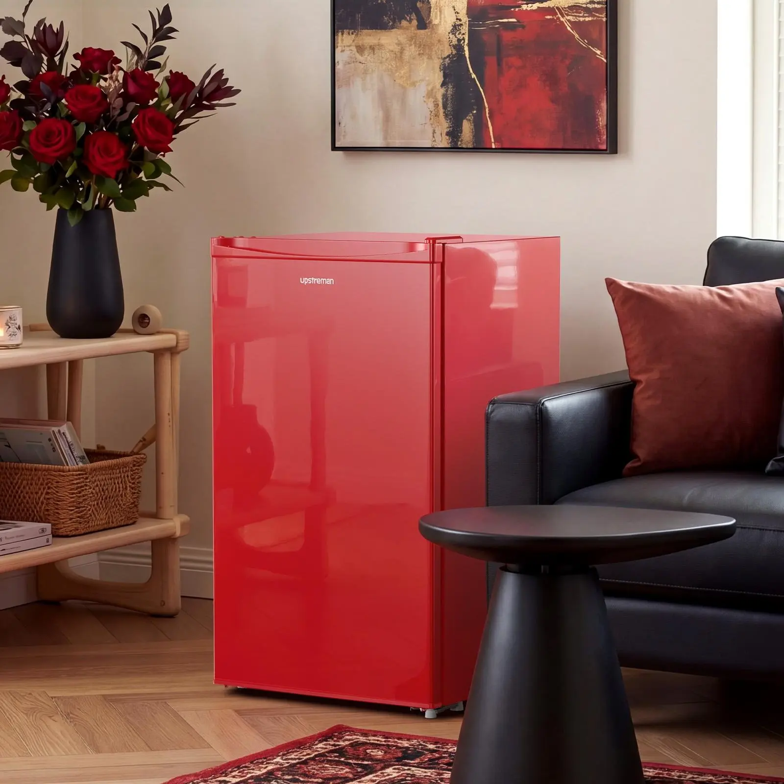Upstreman Red Compact Mini Fridge with Freezer (1.7/3.2 Cu.Ft) - Portable Refrigerator, Retro-Standard Style, Temp-Adjust Thermostat, Energy-Efficient, 38 dB Quiet Operation, Reversible Door, for Dorm Office