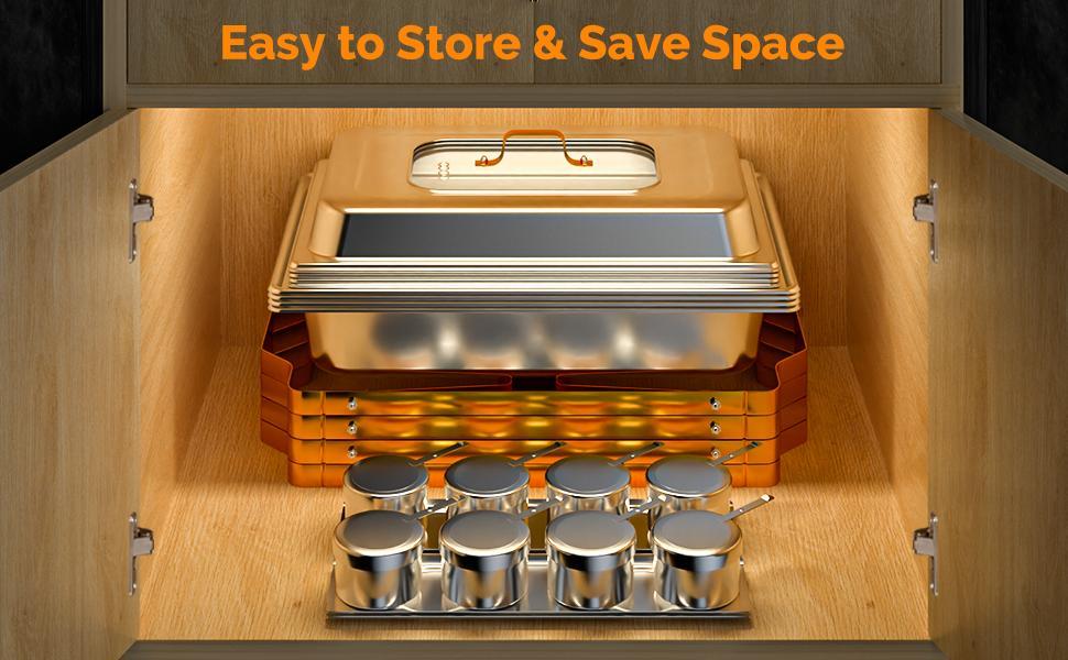 ROVSUN Chafing Dishes for Buffet 2/4/6/8 Pack, 9QT Chafing Dish Buffet Set with Glass Lid, Stainless Steel Buffet Servers and Warmers with Folding Frame for Party Wedding Catering Event, Gold & Silver SpringStatements