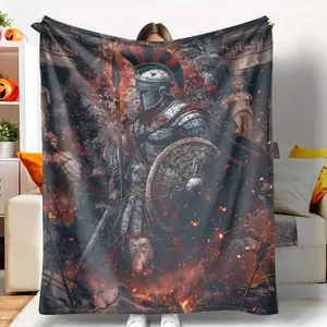 Ancient Warrior Flannel Blanket Roman Soldier Helmet and Shield Print Cozy Soft Warm Decorative Throw for Living Room Bedroom Sofa Office Gift Collection