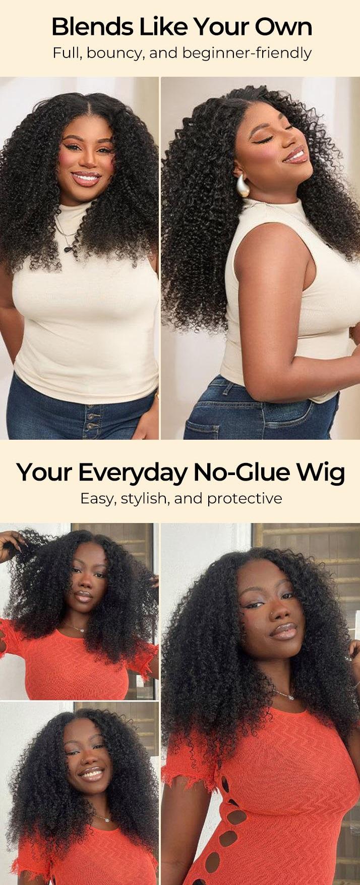 [Wequeen]  4C-Friendly Kinky Curly V Part Wigs 10A Grade Brazilian Thin Part Human Hair Wigs For Beginner Glueless Half Wig Natural Color Budget Friendly Valentine Gifts
