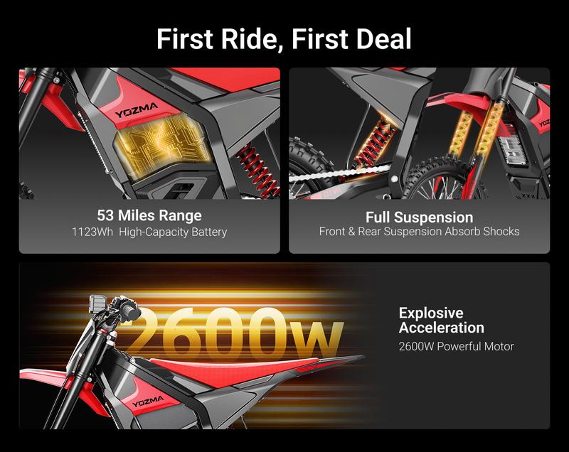 Yozma IN 10 Electric Bike 2600W Power 48V 23.4Ah Lithium-ion Battery 53 Miles Rang For Teens & Adults e bike