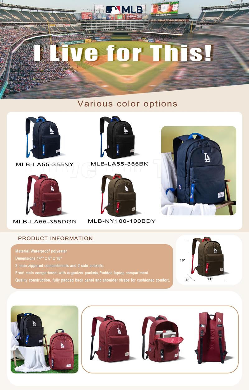 MLB Large capacity Carry-On Travel Waterproof Backpack,Light weight backpack with different Packing Cubes,suitable for sports events, school, travelling and daily use, 55-355