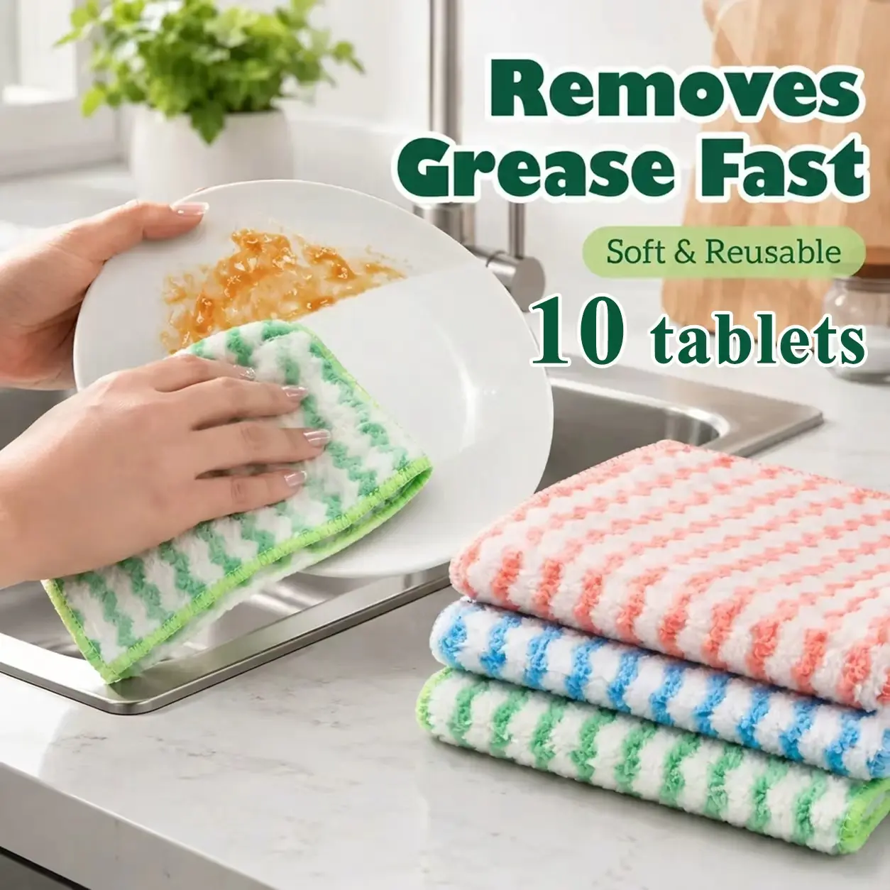 1 Pack (10 Cleaning Cloths), Multipurpose Microfiber Cleaning Cloths, 30 x 30 cm (11.8 x 11.8 in), Reusable Super Absorbent Quick Dry Soft Lint-Free Cleaning Rags for Kitchen, Glass, Mirror, Window, Countertops, Car & Household Cleaning Turbo High fly