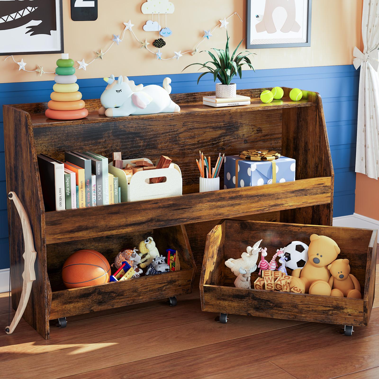 COZPAW Toy Storage Organizer, 2/3 Tier Montessori Shelf with Movable Bins, Toy Organizers Book Shelf for Kids Room, Playroom, Nursery