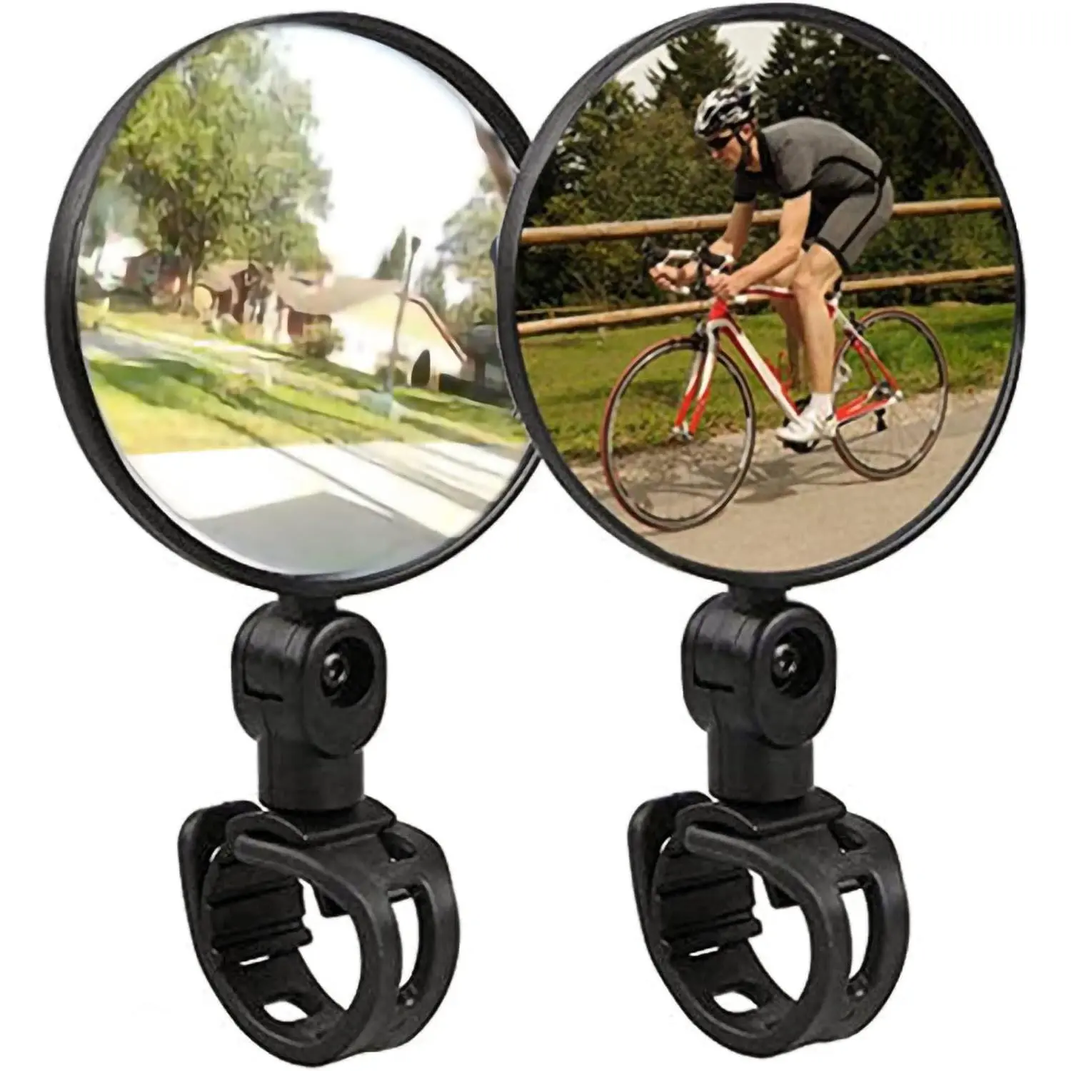2 pcs Bike Mirror, Adjustable 360° Rotatable Handlebar Rearview Bicycle Mirrors, Wide Angle Acrylic Convex Safety Mirror For Mountain Road Bikes Shock Resistant Easy Install Cycling Safety Bike Accessory Outdoor Riding Small Convenient Rear View Gadget