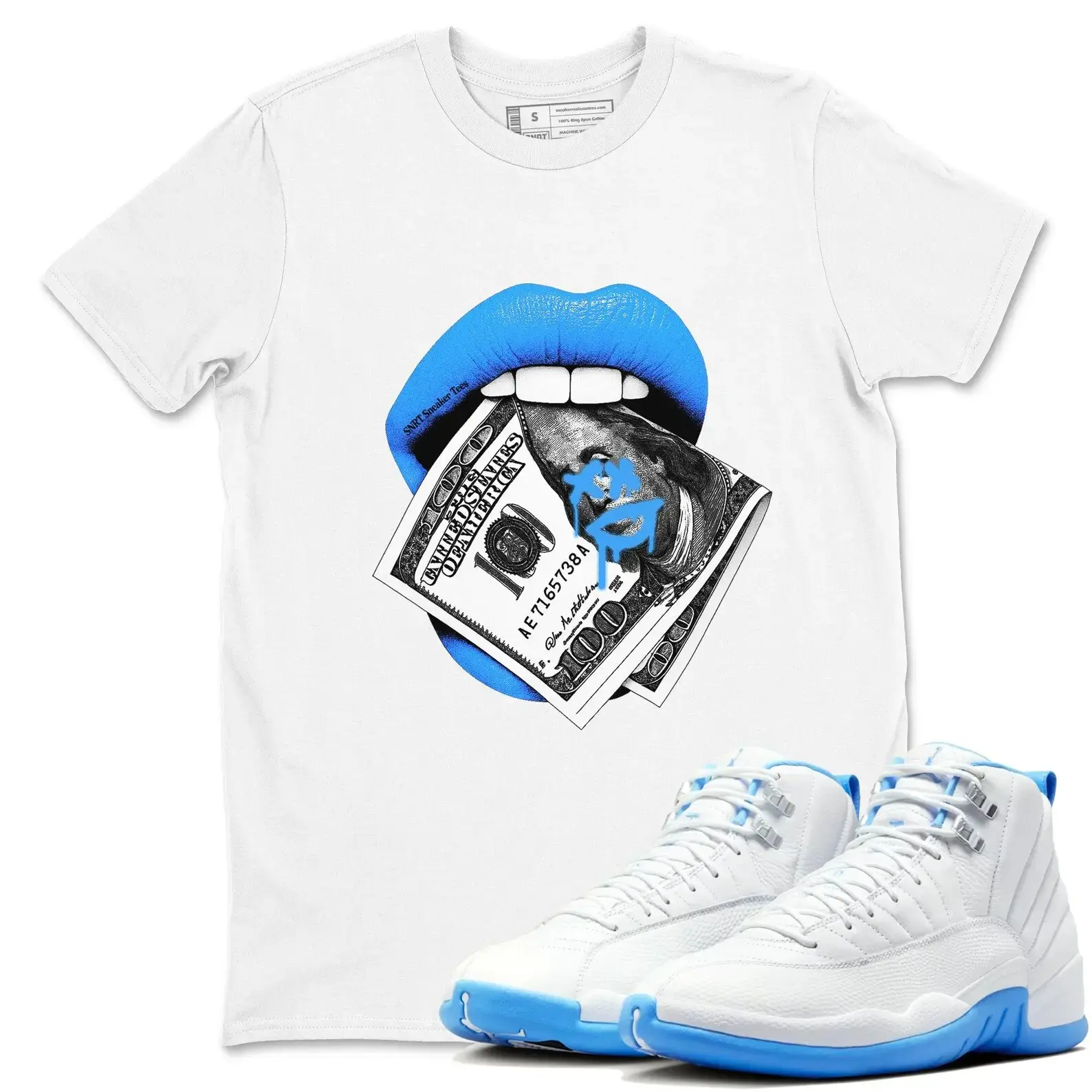 Men's Casual Lips Money Graphic Short-Sleeve Round-Neck T-Shirt - Ideal for 12s University Blue Sneaker Outfits