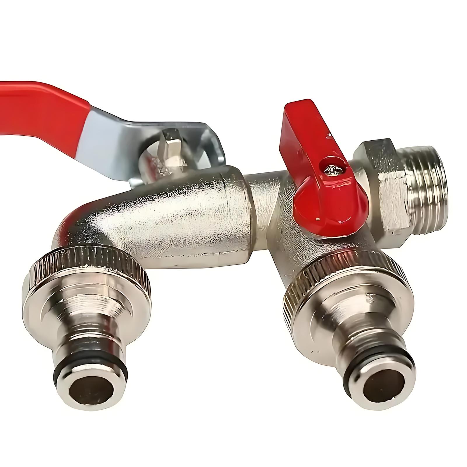 Stainless Steel Garden Hose Faucet Dual Outlet Outdoor Tap with Universal Thread Fits Sprinklers Nozzles and All Garden Equipment Watering Tools